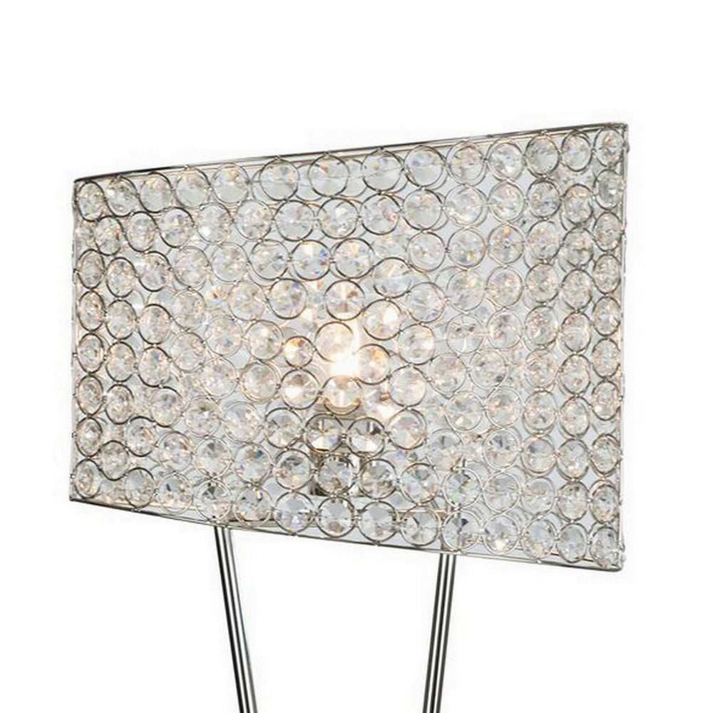 Benjara 27 Inch Table Lamp, Asymmetrical Crystal Shade, Dimmer Switch, Metal Finish