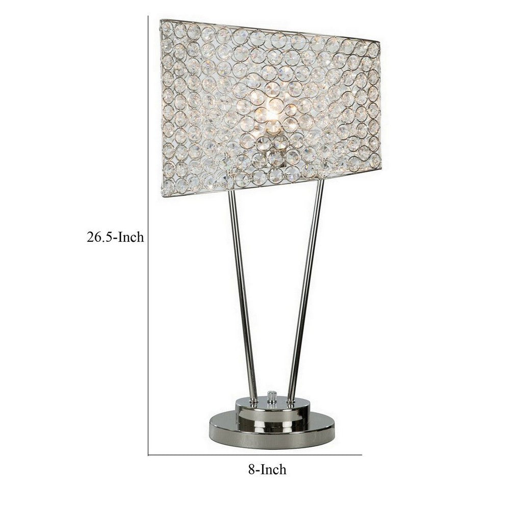 Benjara 27 Inch Table Lamp, Asymmetrical Crystal Shade, Dimmer Switch, Metal Finish