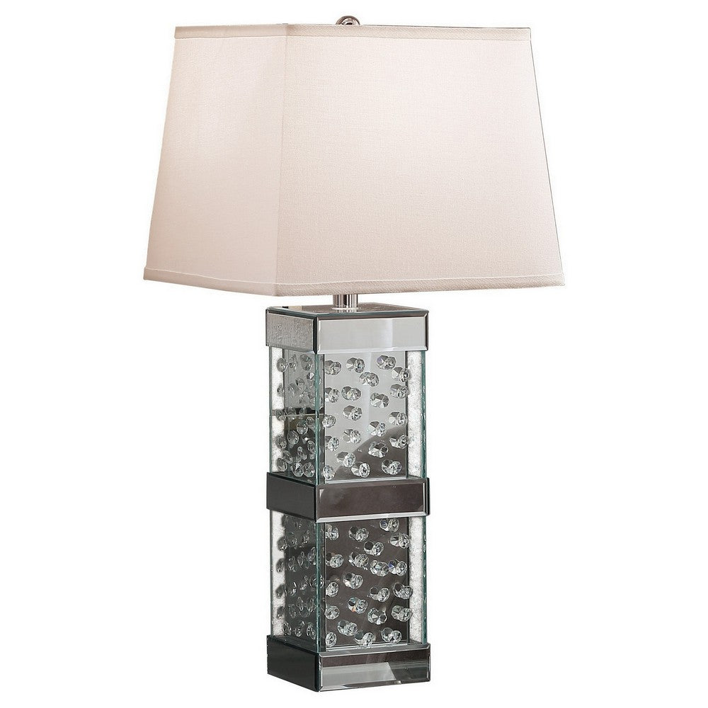 Benjara 26 Inch Table Lamp, Empire Shade, Crystal Glass Stand, Clear Finish