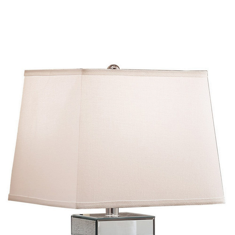 Benjara 26 Inch Table Lamp, Empire Shade, Crystal Glass Stand, Clear Finish
