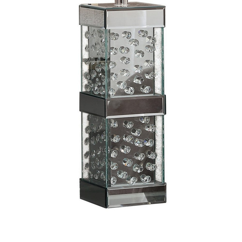 Benjara 26 Inch Table Lamp, Empire Shade, Crystal Glass Stand, Clear Finish