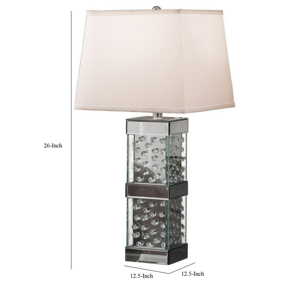 Benjara 26 Inch Table Lamp, Empire Shade, Crystal Glass Stand, Clear Finish
