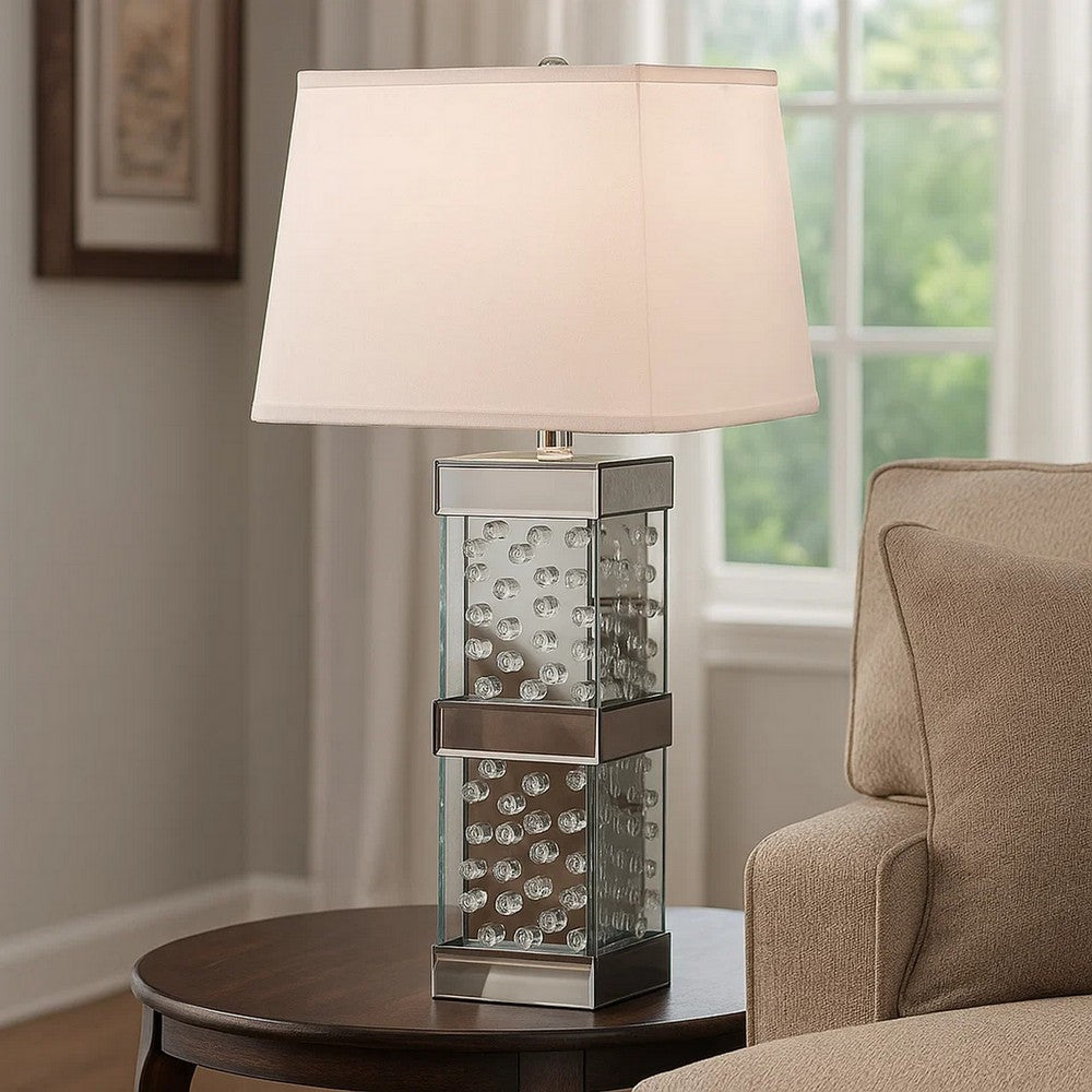 Benjara 26 Inch Table Lamp, Empire Shade, Crystal Glass Stand, Clear Finish