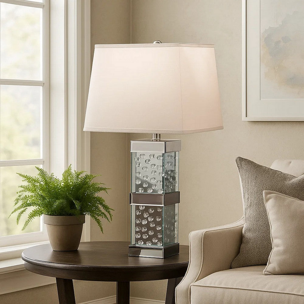 Benjara 26 Inch Table Lamp, Empire Shade, Crystal Glass Stand, Clear Finish