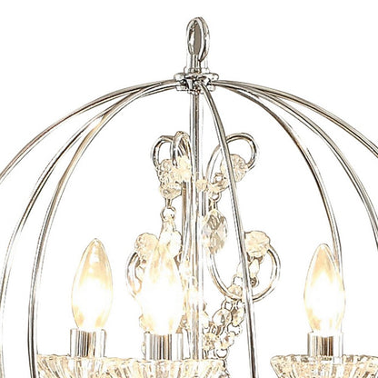 Benjara Shine 31 Inch Table Lamp, Chandelier Style, Crystal And Metal, Chrome
