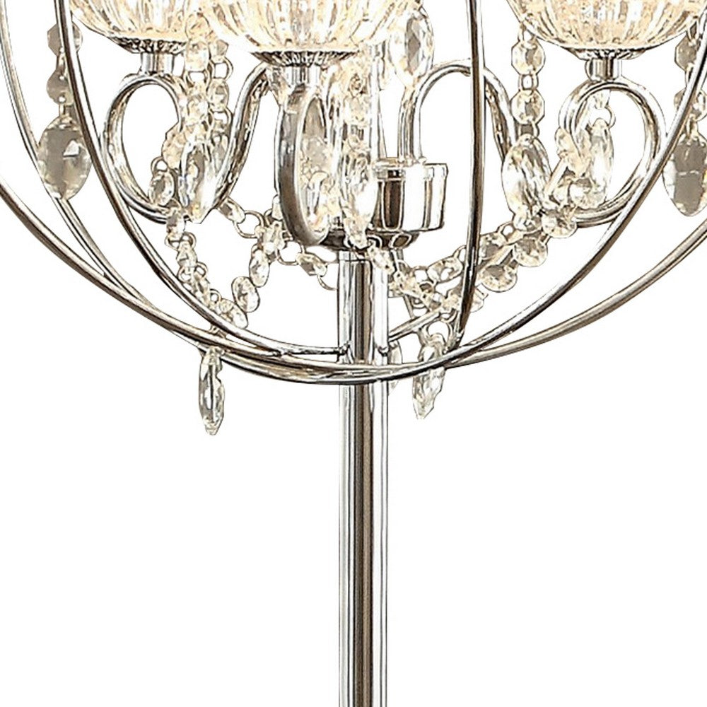 Benjara Shine 31 Inch Table Lamp, Chandelier Style, Crystal And Metal, Chrome