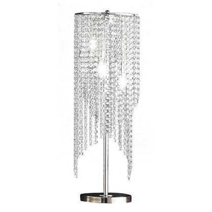Benjara Mindy 30 Inch Table Lamp, Crystal Raindrops Design, Metal, Clear Finish