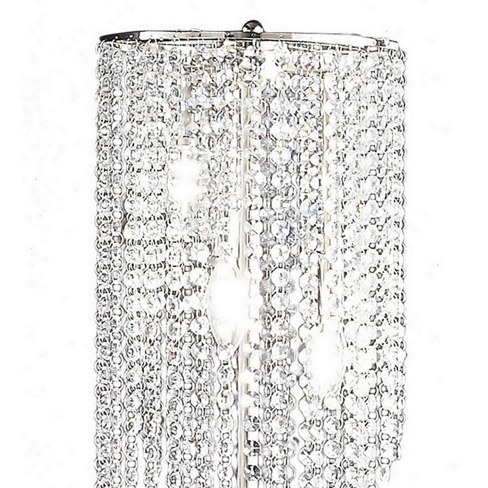 Benjara Mindy 30 Inch Table Lamp, Crystal Raindrops Design, Metal, Clear Finish
