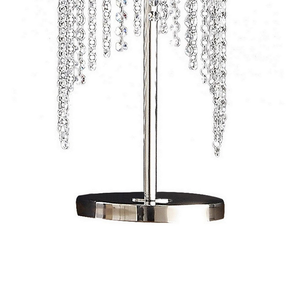 Benjara Mindy 30 Inch Table Lamp, Crystal Raindrops Design, Metal, Clear Finish