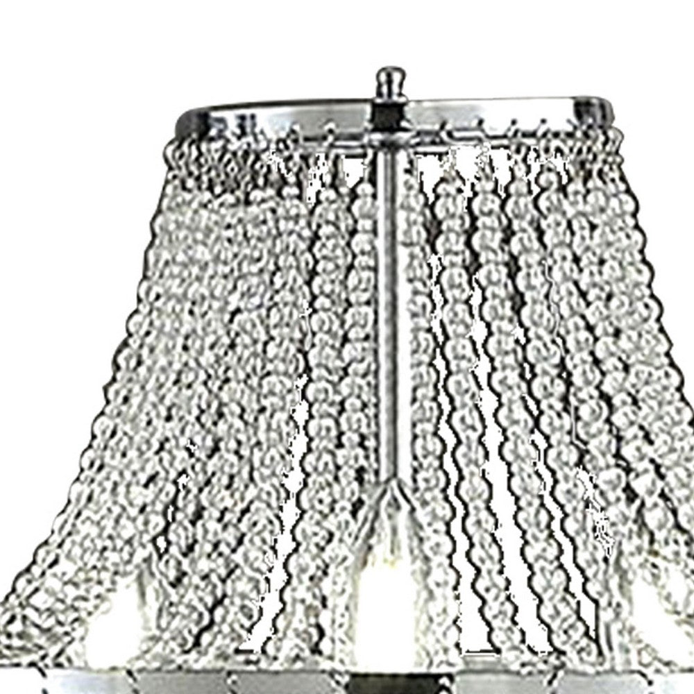 Benjara Cara 27 Inch Table Lamp, Hanging Drop Design, Crystal And Metal, Chrome