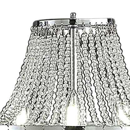 Benjara Cara 27 Inch Table Lamp, Hanging Drop Design, Crystal And Metal, Chrome