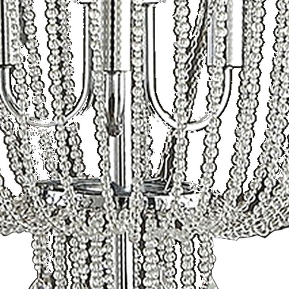 Benjara Cara 27 Inch Table Lamp, Hanging Drop Design, Crystal And Metal, Chrome