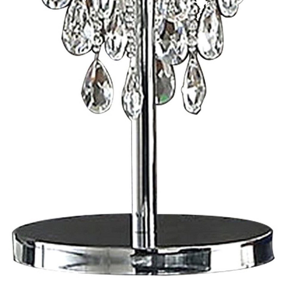 Benjara Cara 27 Inch Table Lamp, Hanging Drop Design, Crystal And Metal, Chrome