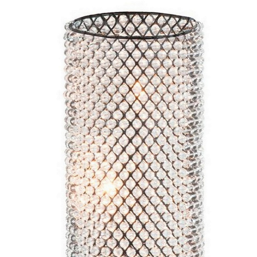 Benjara 16 Inch Table Lamp, Crystal Cylinder Shade, Metal Mesh, Antique Bronze