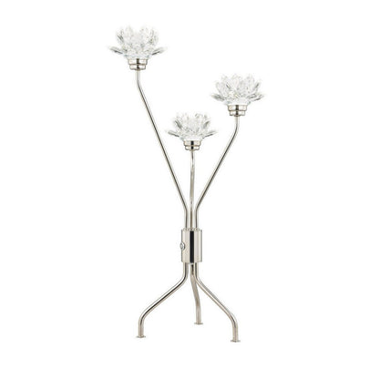 Benjara 28 Inch Table Lamp, 3 Crystal Flower Shade, Stem Base, Metal, Nickel