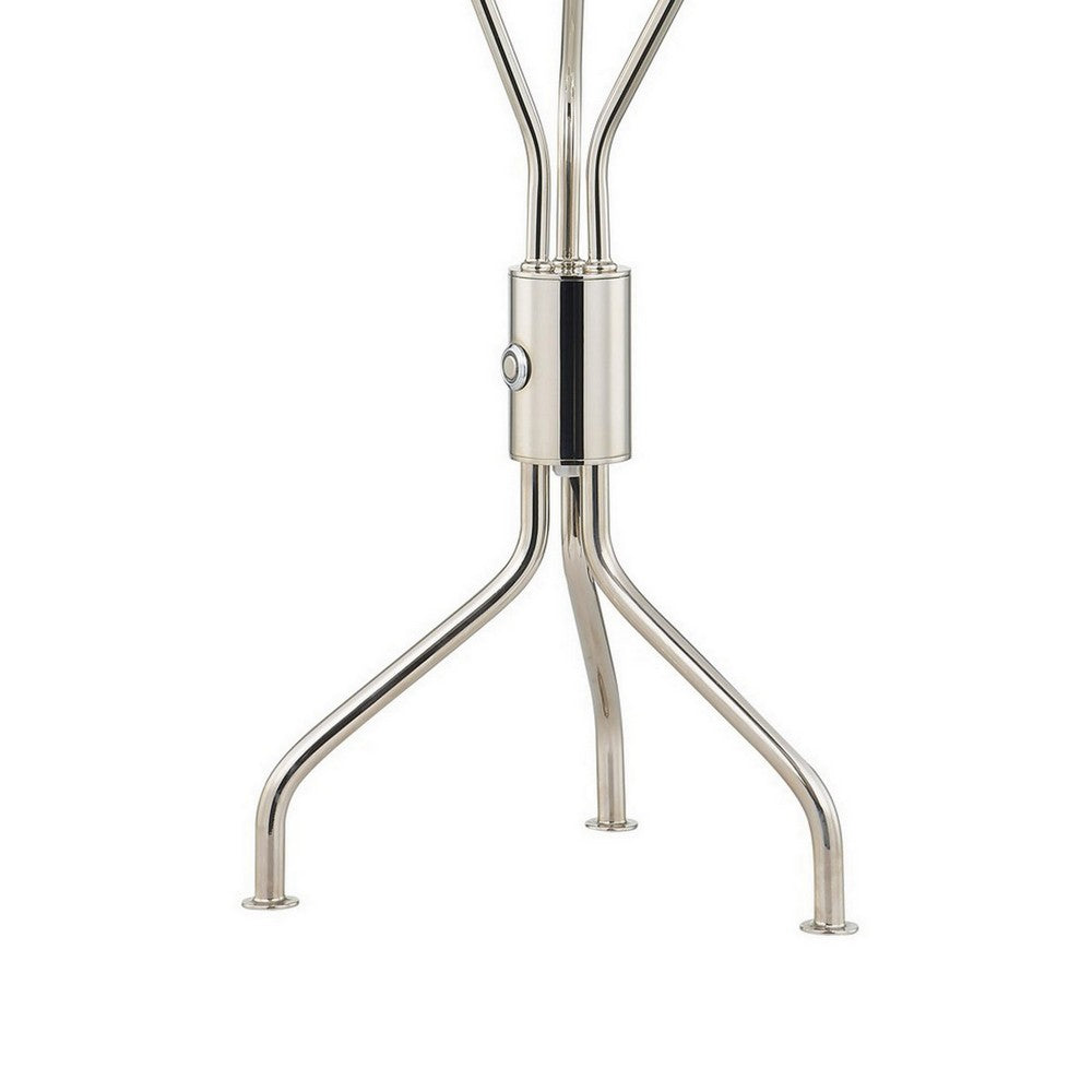 Benjara 28 Inch Table Lamp, 3 Crystal Flower Shade, Stem Base, Metal, Nickel