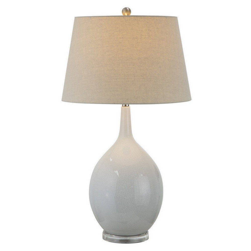 Benjara 32 Inch Table Lamp, Empire Shade, Ceramic Stand, Crackle White Finish