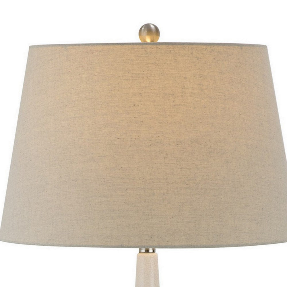 Benjara 32 Inch Table Lamp, Empire Shade, Ceramic Stand, Crackle White Finish
