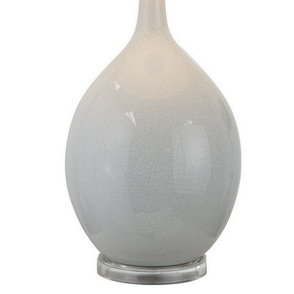 Benjara 32 Inch Table Lamp, Empire Shade, Ceramic Stand, Crackle White Finish