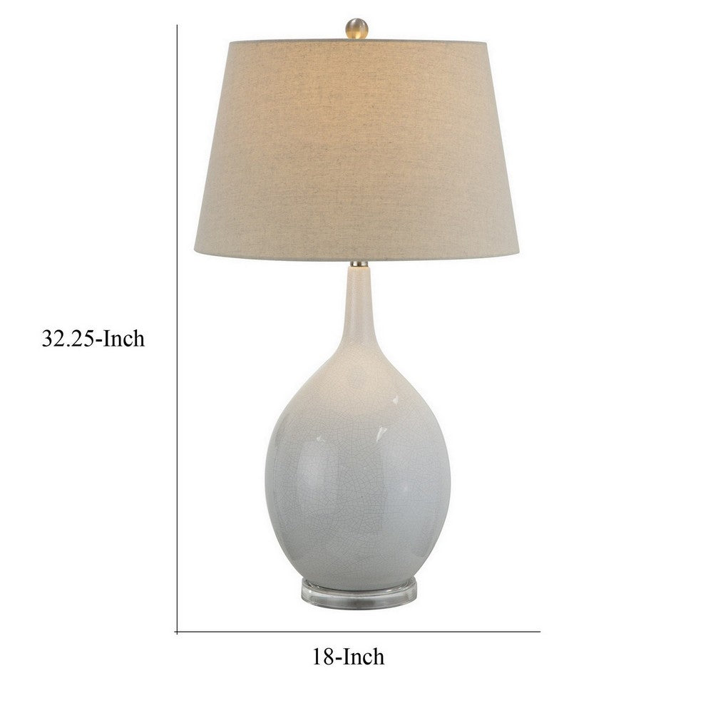 Benjara 32 Inch Table Lamp, Empire Shade, Ceramic Stand, Crackle White Finish