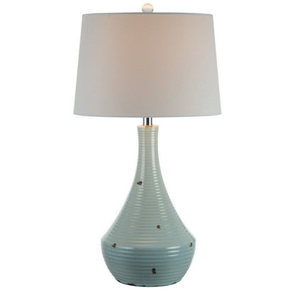 Benjara 28 Inch Table Lamp with Clean Lines, Empire Shade, Ceramic, Teal Blue