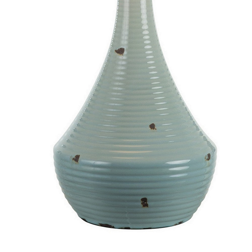 Benjara 28 Inch Table Lamp with Clean Lines, Empire Shade, Ceramic, Teal Blue