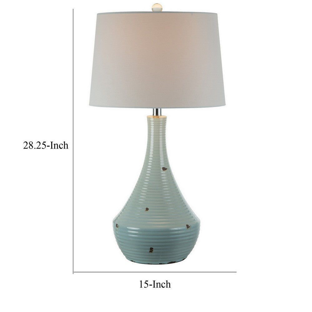 Benjara 28 Inch Table Lamp with Clean Lines, Empire Shade, Ceramic, Teal Blue