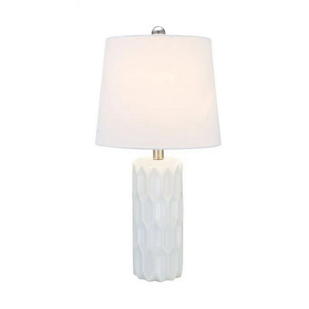 Benjara 24 Inch Table Lamp, Textured Stand, Set of 2, Ceramic Snow White Finish