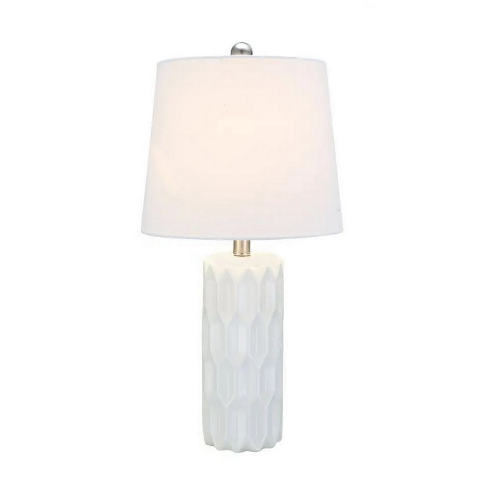 Benjara 24 Inch Table Lamp, Textured Stand, Set of 2, Ceramic Snow White Finish
