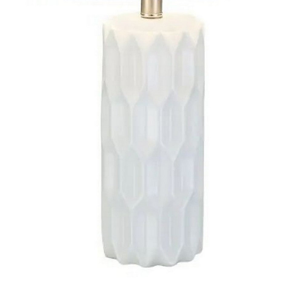 Benjara 24 Inch Table Lamp, Textured Stand, Set of 2, Ceramic Snow White Finish