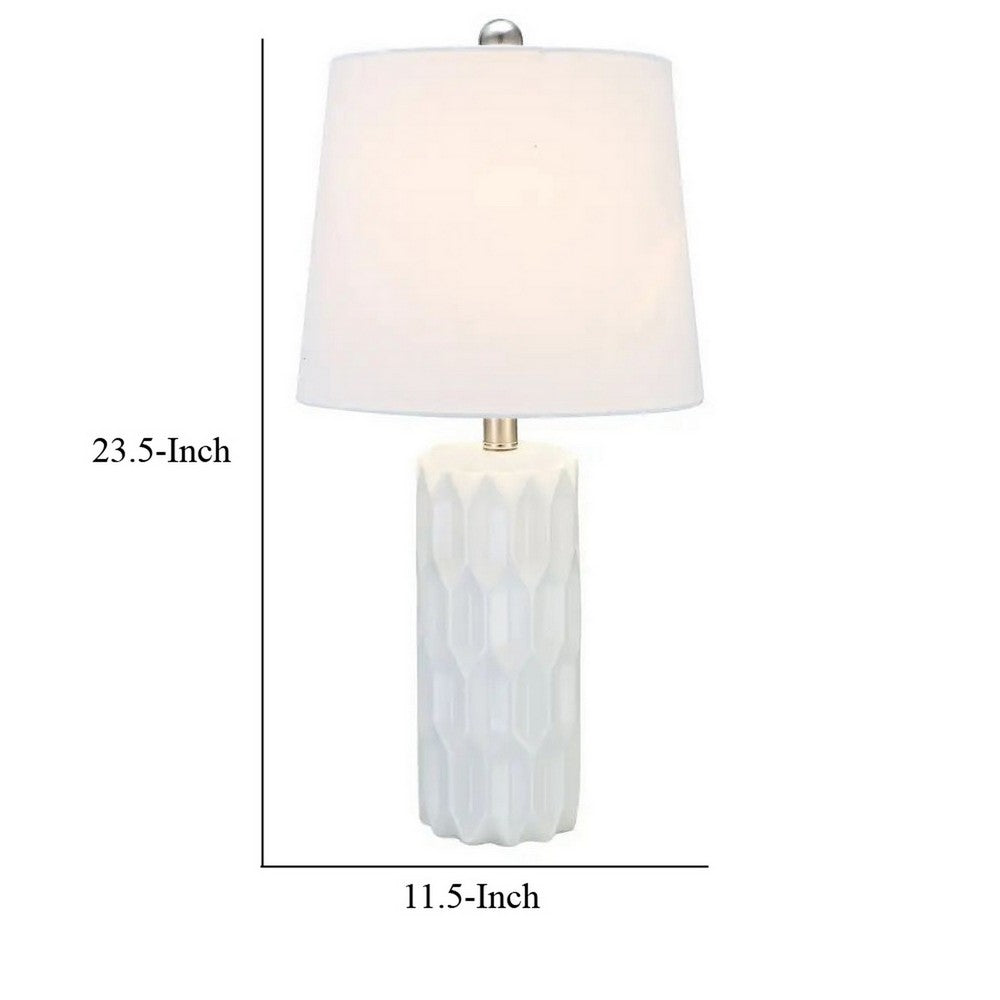 Benjara 24 Inch Table Lamp, Textured Stand, Set of 2, Ceramic Snow White Finish