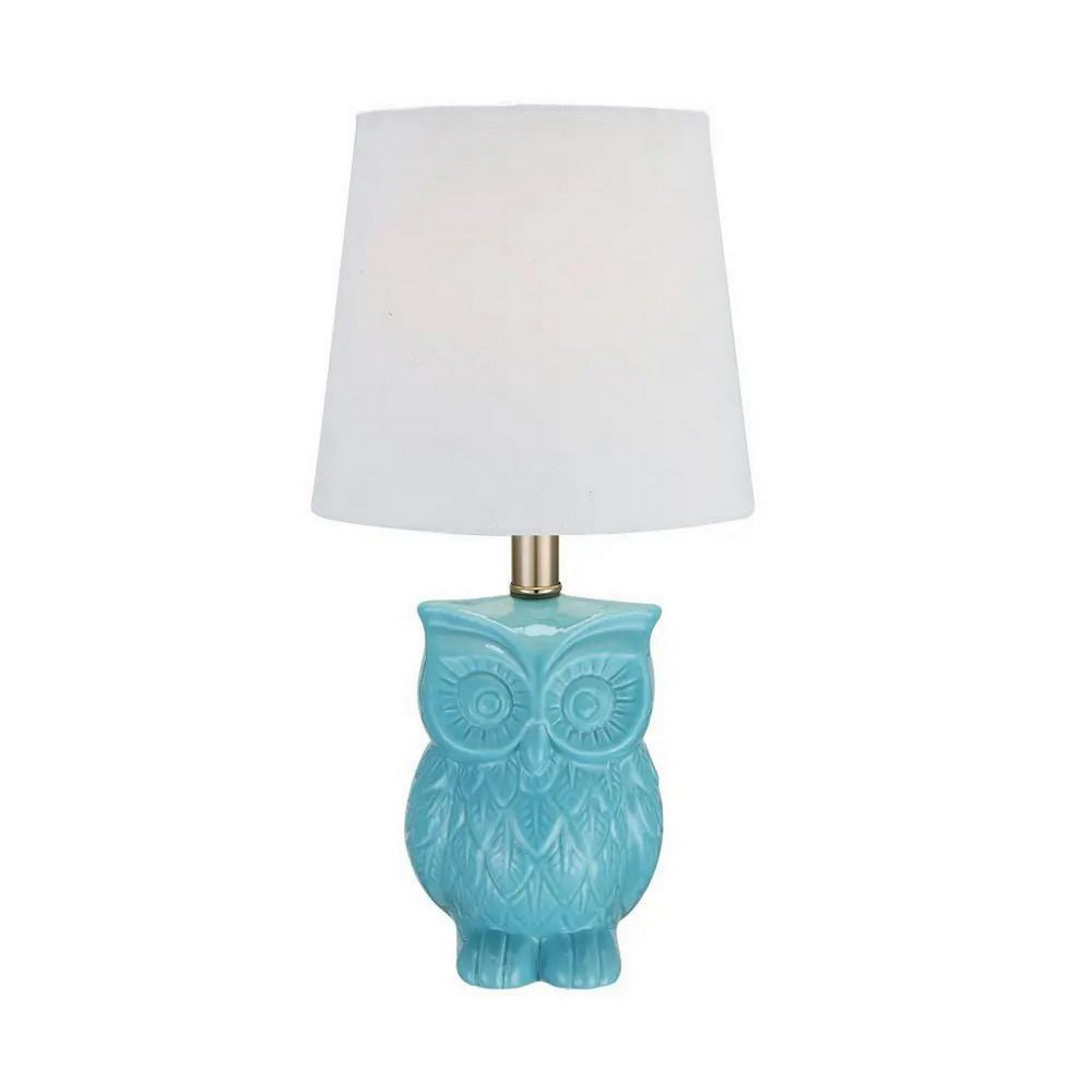 Benjara 18 Inch Table Lamp with Owl Stand, Set of 2, Ceramic, Aqua Haze Finish