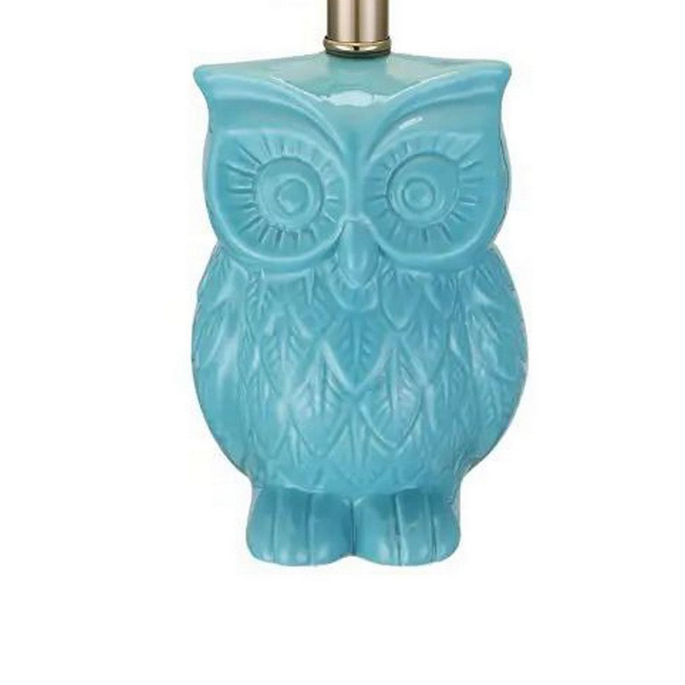 Benjara 18 Inch Table Lamp with Owl Stand, Set of 2, Ceramic, Aqua Haze Finish