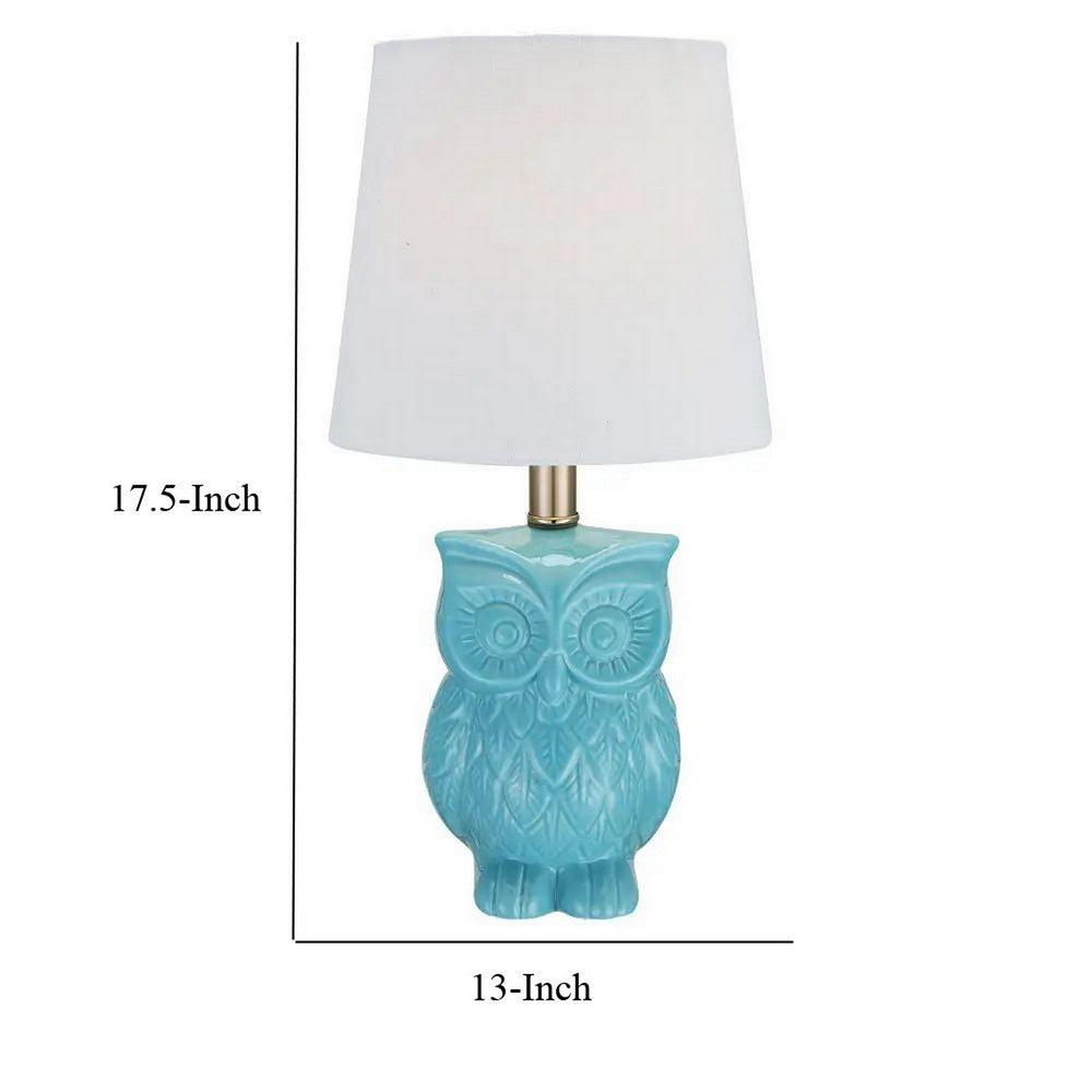 Benjara 18 Inch Table Lamp with Owl Stand, Set of 2, Ceramic, Aqua Haze Finish