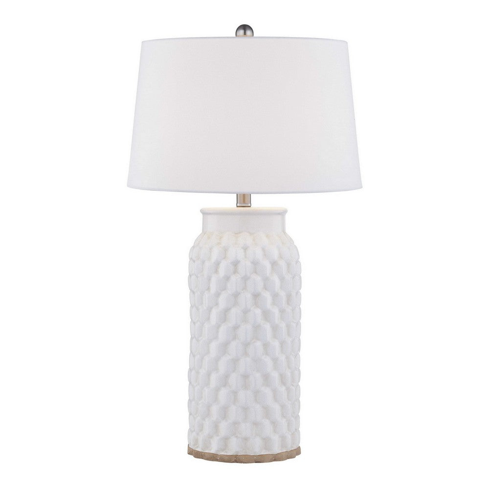 Benjara 28 Inch Table Lamp, Textured Stand, Gold Trim, Ceramic, Crackle Cream