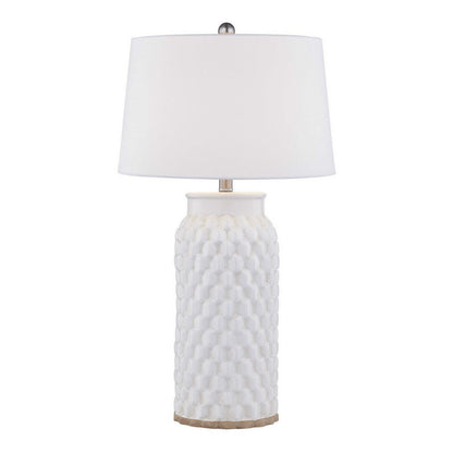 Benjara 28 Inch Table Lamp, Textured Stand, Gold Trim, Ceramic, Crackle Cream