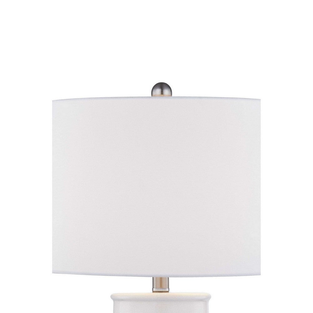 Benjara 28 Inch Table Lamp, Textured Stand, Gold Trim, Ceramic, Crackle Cream