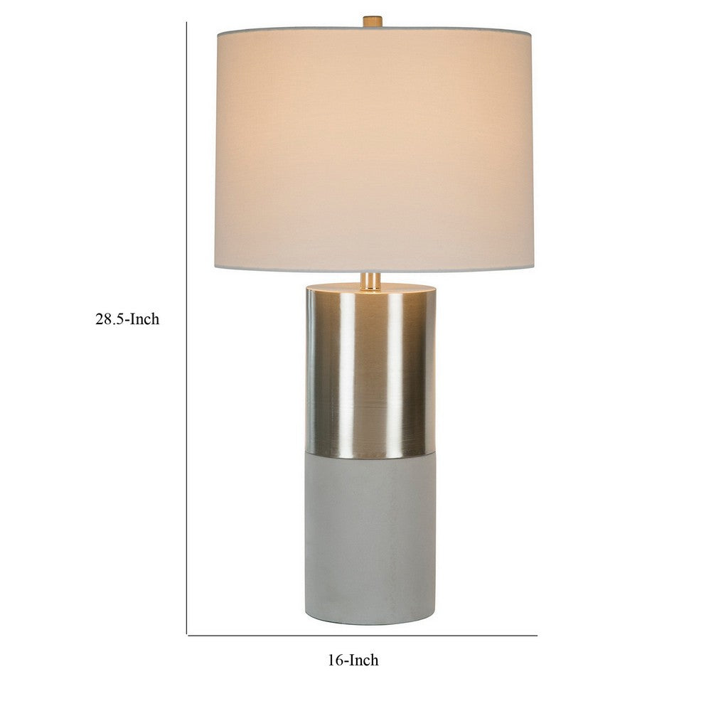 Benjara 29 Inch Table Lamp, Set of 2, Metal, Concrete, Gray And Chrome Finish