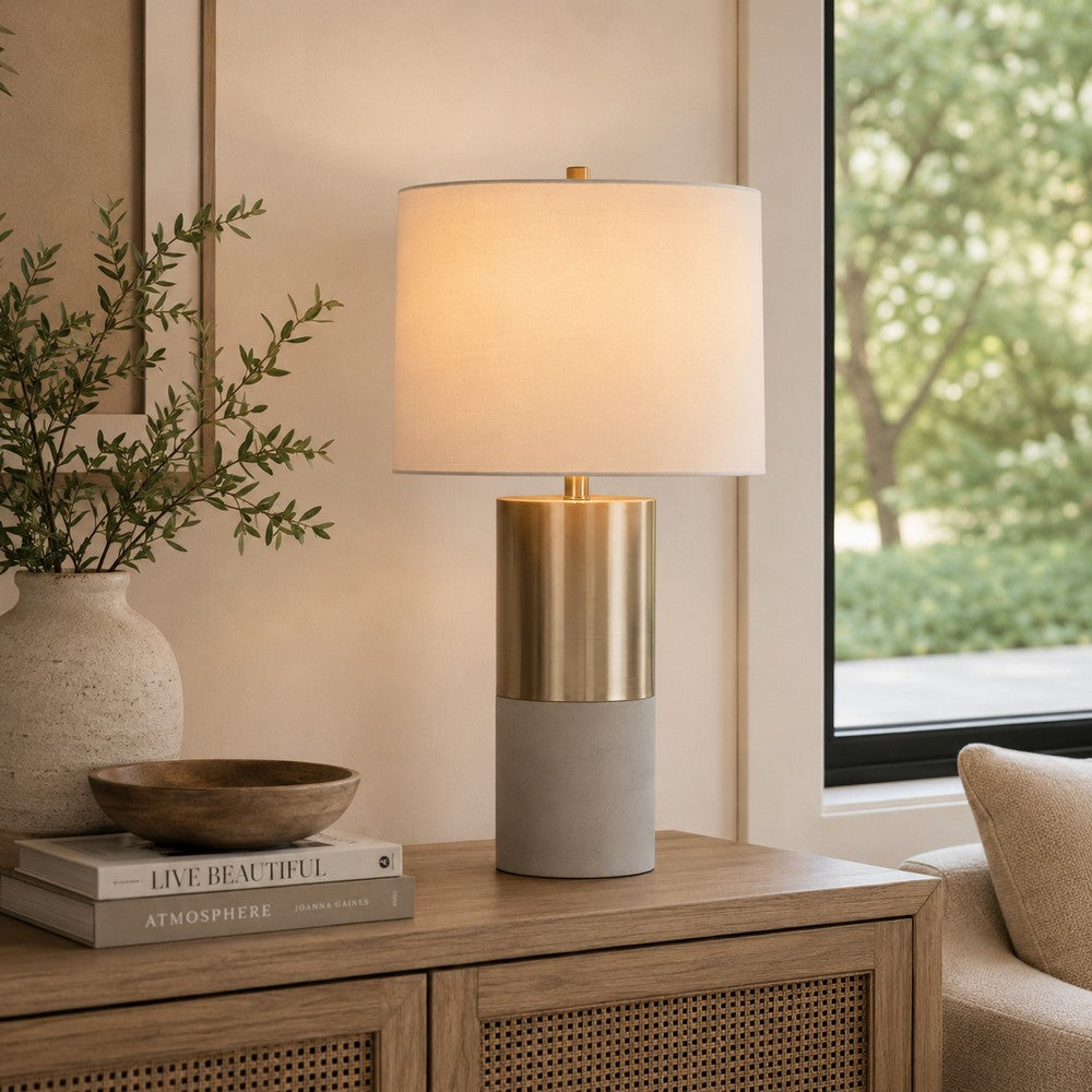 Benjara 29 Inch Table Lamp, Set of 2, Metal, Concrete, Gray And Chrome Finish