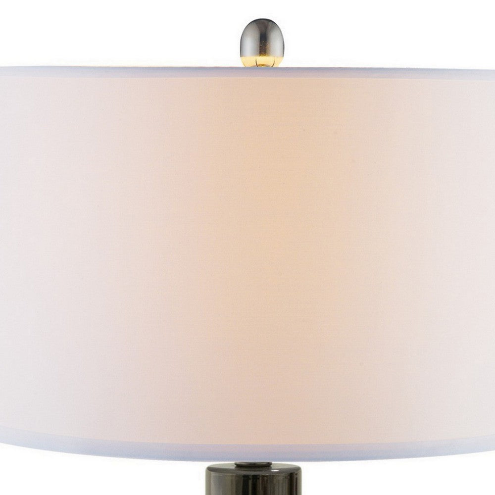 Benjara 26 Inch Table Lamp, LED Night Light Base, Empire Shade, Silver Gray
