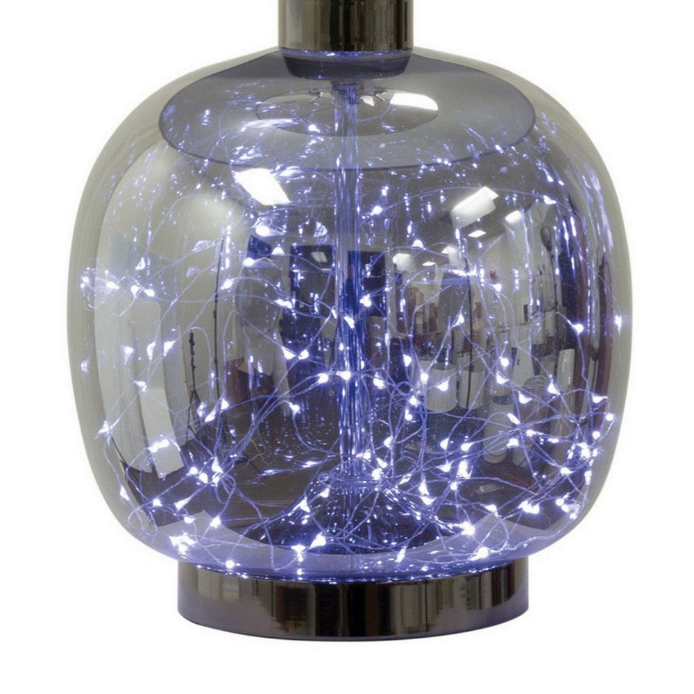 Benjara 26 Inch Table Lamp, LED Night Light Base, Empire Shade, Silver Gray