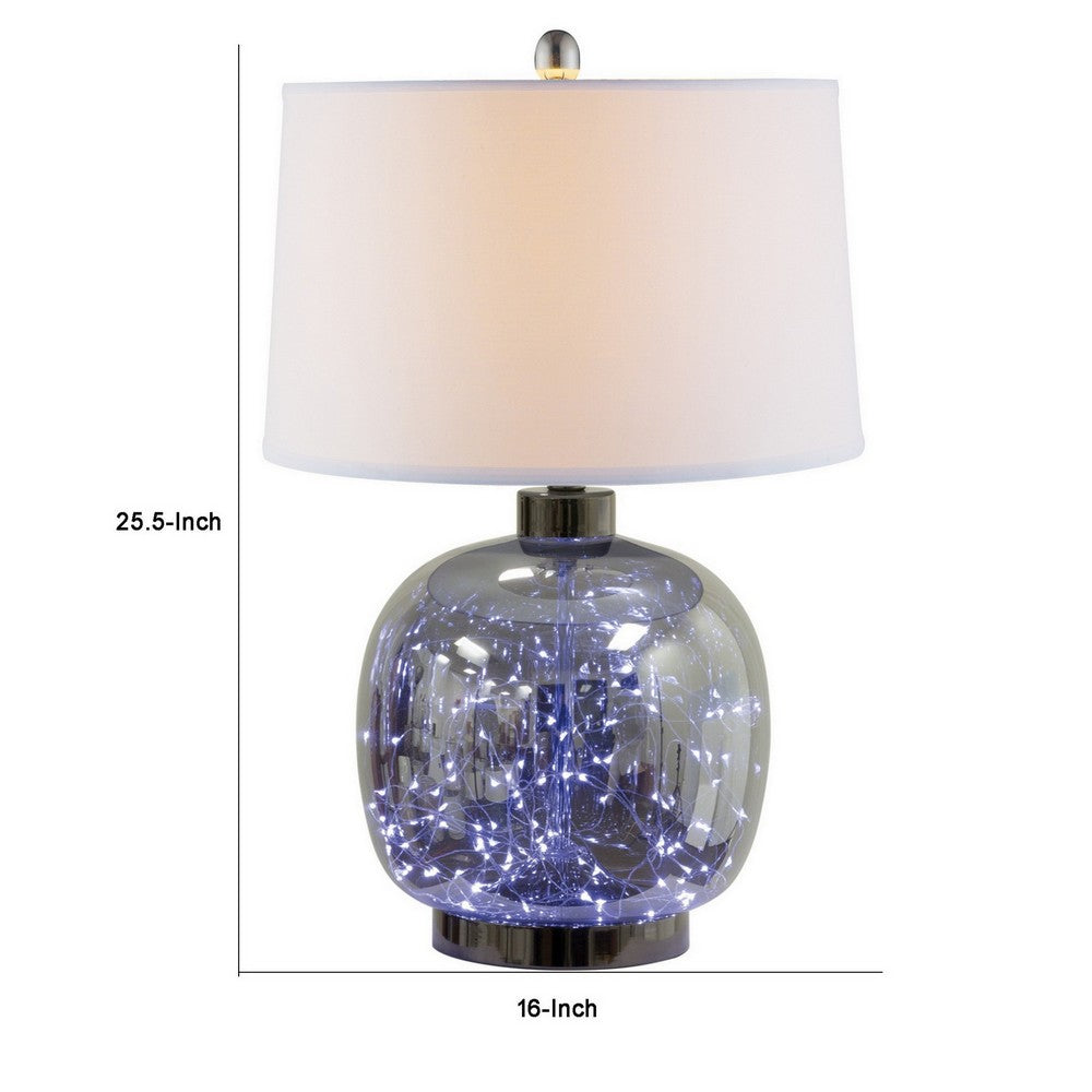 Benjara 26 Inch Table Lamp, LED Night Light Base, Empire Shade, Silver Gray