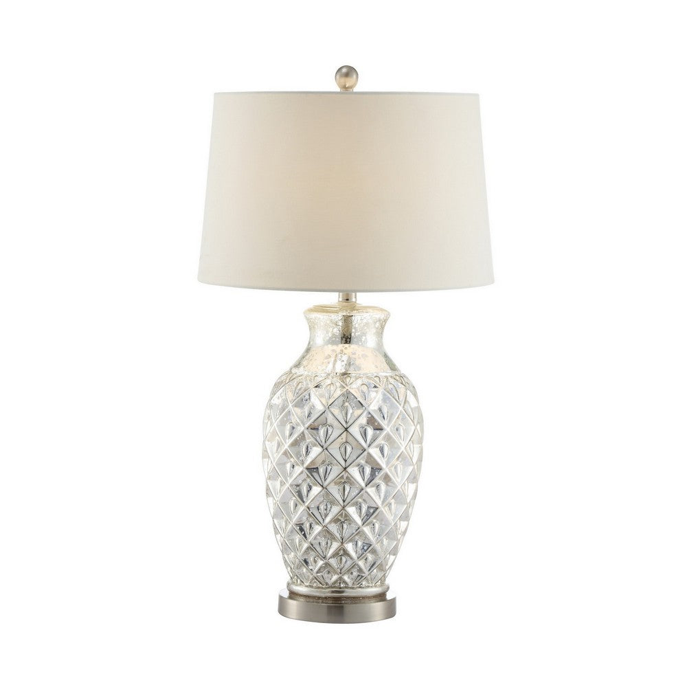 Benjara 30 Inch Table Lamp with Diamond Textured Base, Set of 2, Glass, Clear