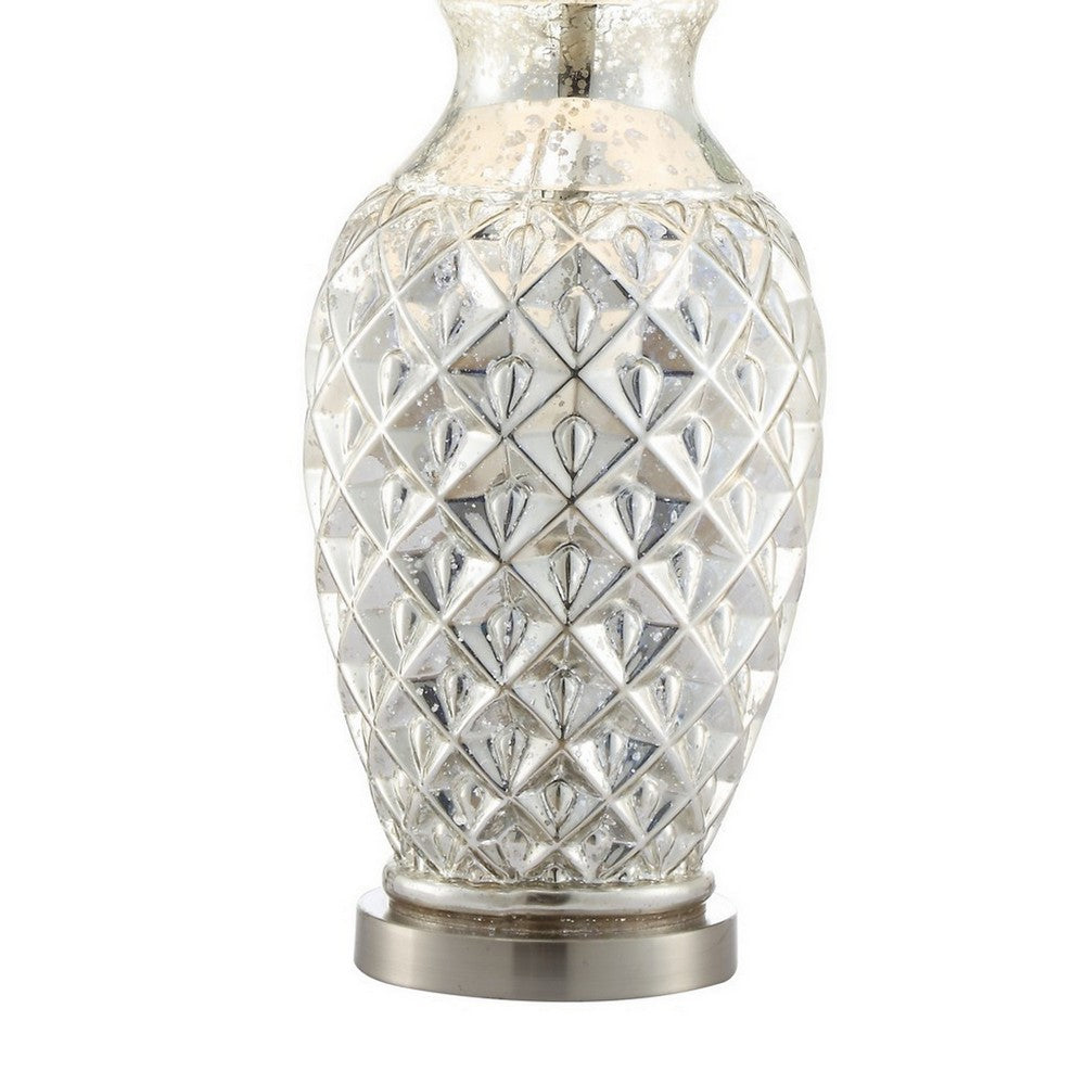 Benjara 30 Inch Table Lamp with Diamond Textured Base, Set of 2, Glass, Clear