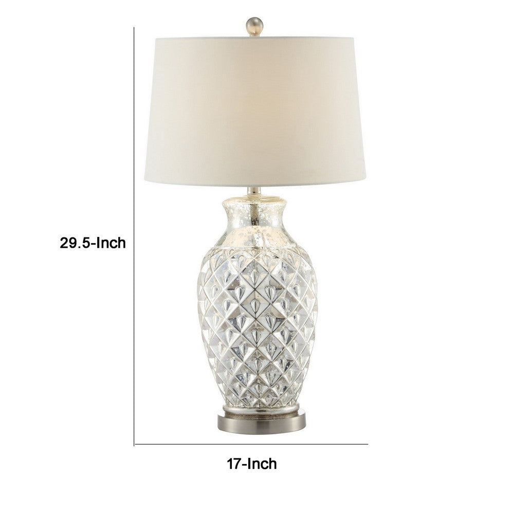 Benjara 30 Inch Table Lamp with Diamond Textured Base, Set of 2, Glass, Clear