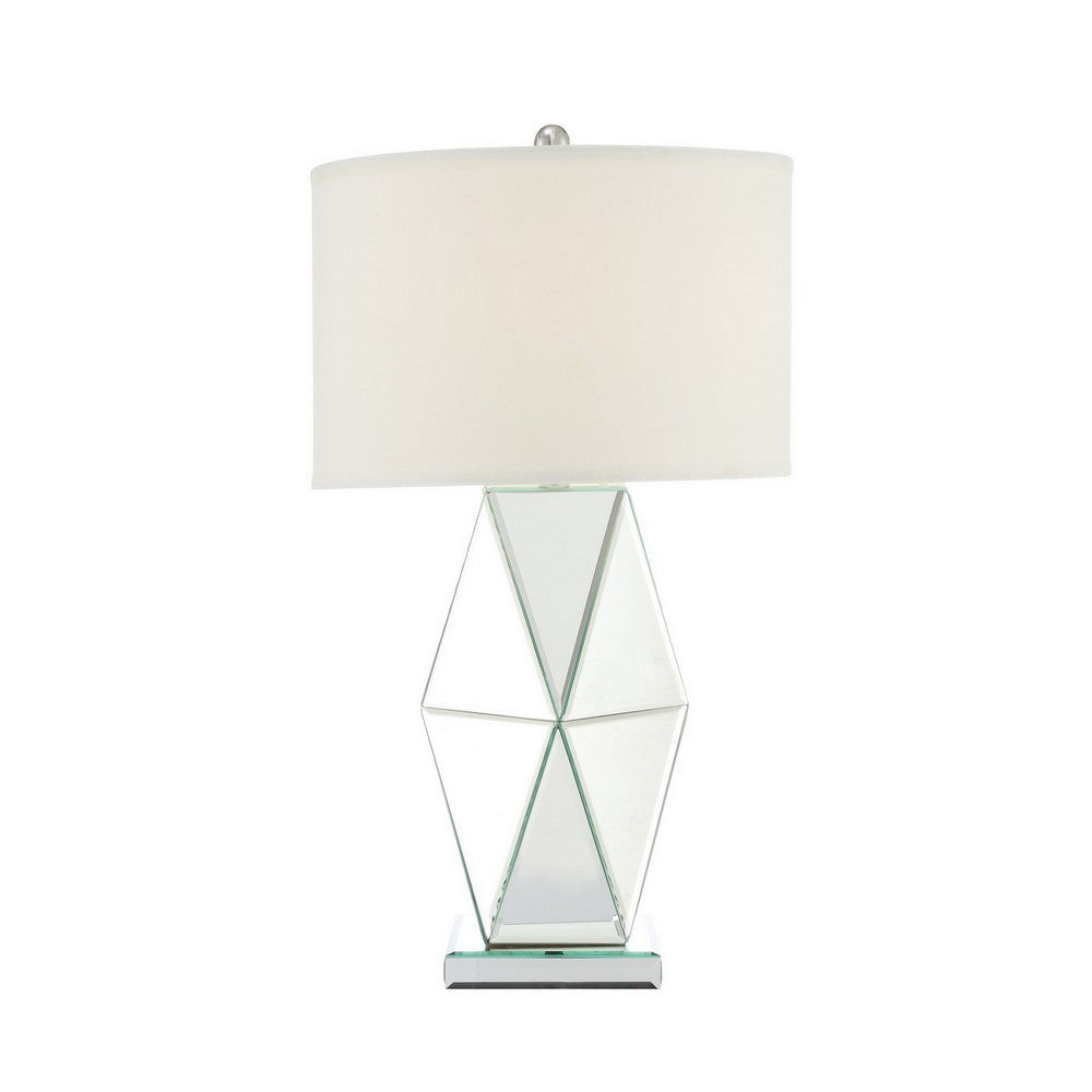 Benjara 30 Inch Table Lamp, Geometric Mirrored Base, Set of 2, Glass, Clear