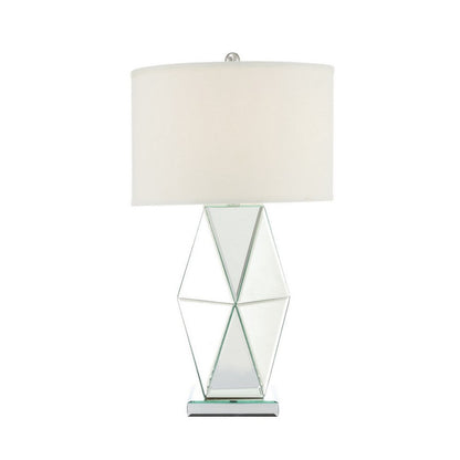 Benjara 30 Inch Table Lamp, Geometric Mirrored Base, Set of 2, Glass, Clear