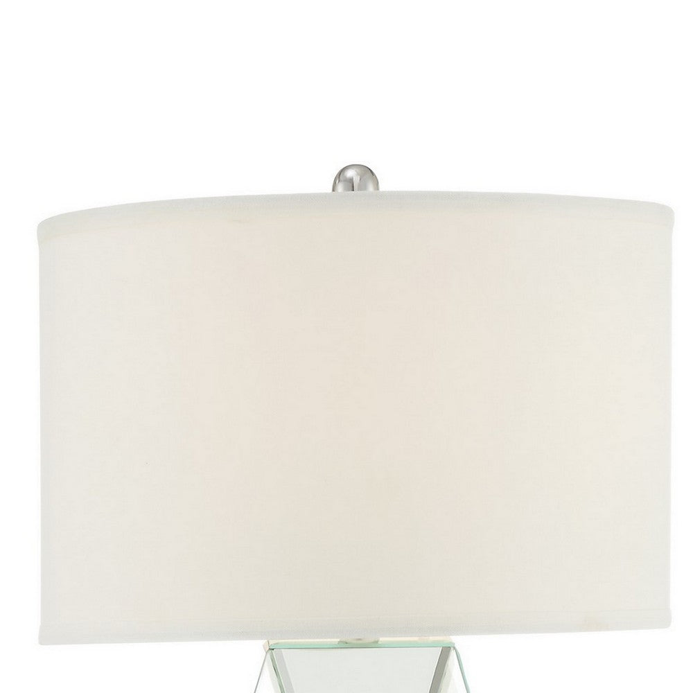 Benjara 30 Inch Table Lamp, Geometric Mirrored Base, Set of 2, Glass, Clear