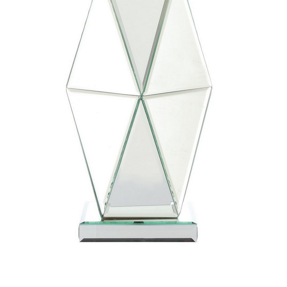 Benjara 30 Inch Table Lamp, Geometric Mirrored Base, Set of 2, Glass, Clear