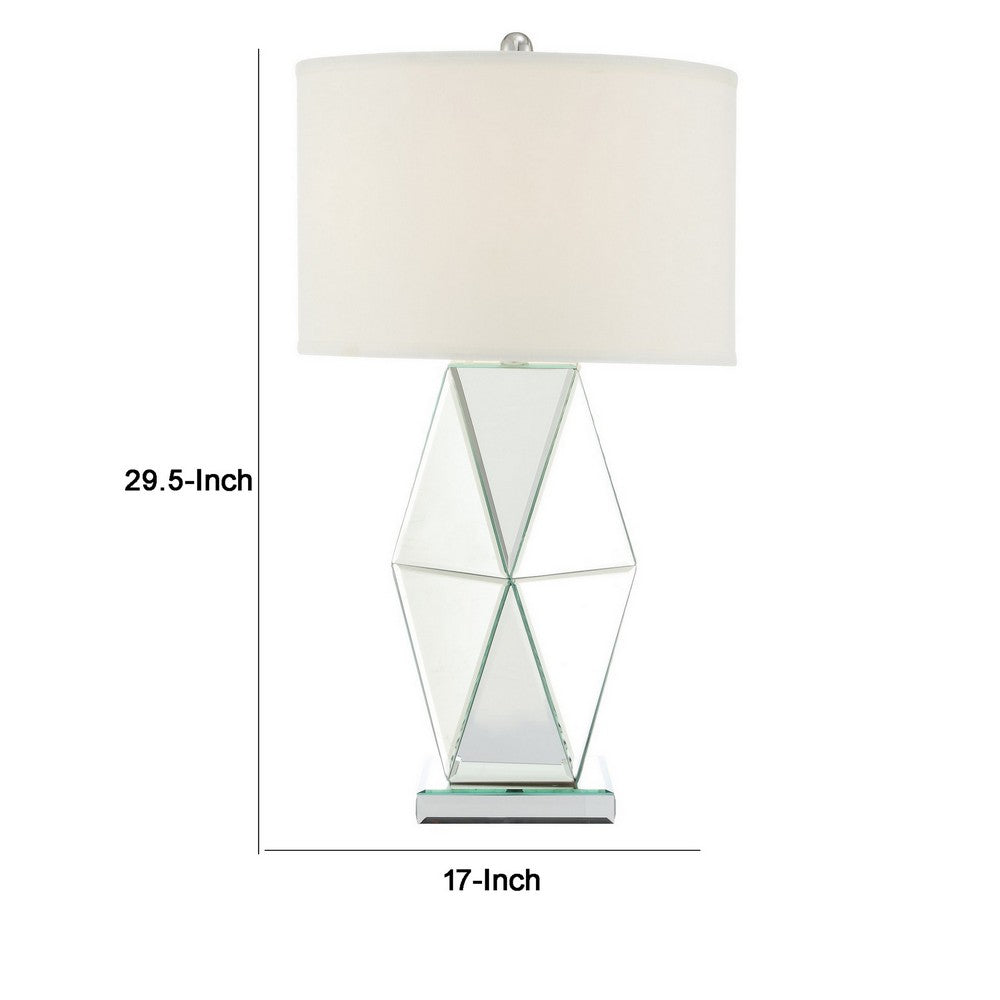 Benjara 30 Inch Table Lamp, Geometric Mirrored Base, Set of 2, Glass, Clear